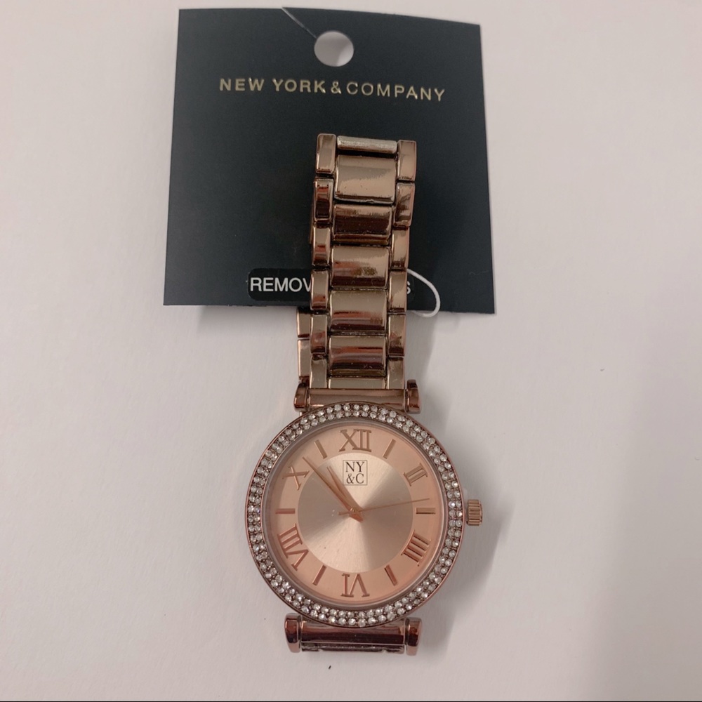 NewYork&Co RoseGold Pave metal link watch